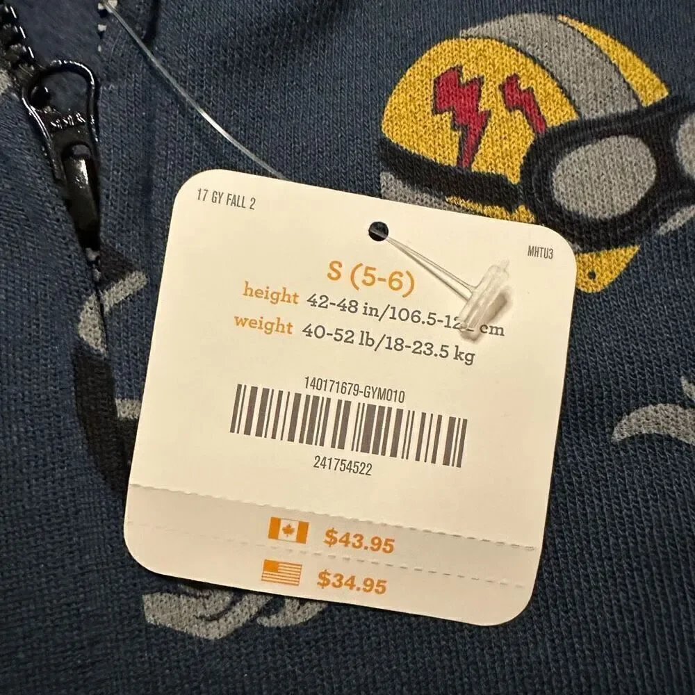 NWT Gymboree motorcycle zip up hoodie navy small 5/6